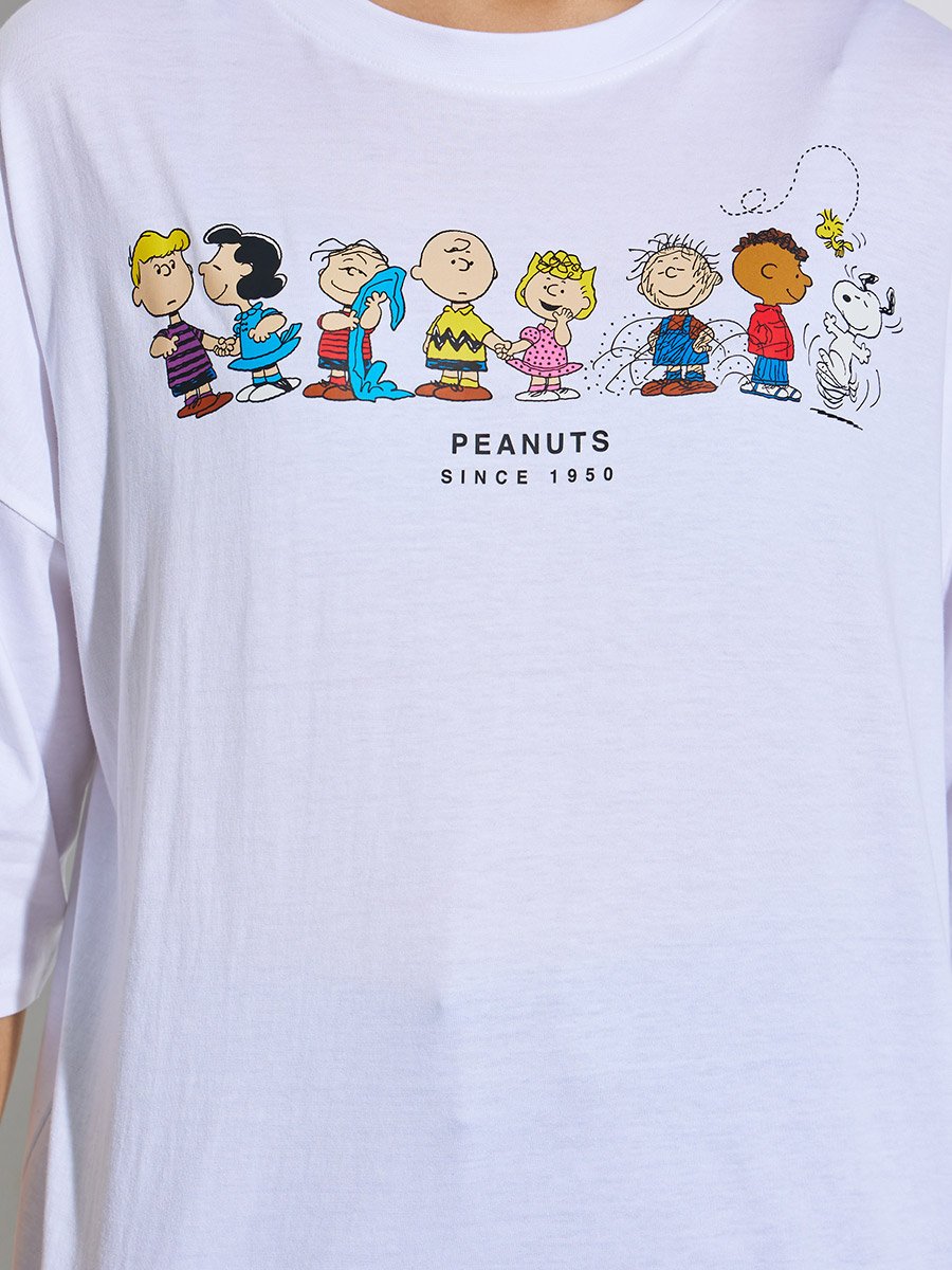 Oversized Peanuts Graphic Print 100% Cotton T-Shirt