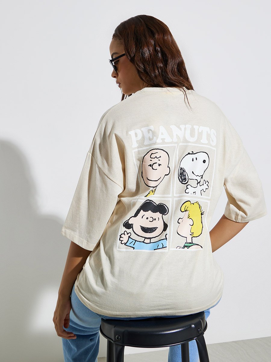 Peanuts Oversized Back Print Drop Shoulder Longline T-Shirt