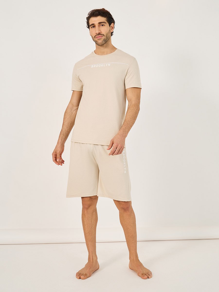 Slogan Print Crew Neck T-Shirt and Shorts Pyjama Set