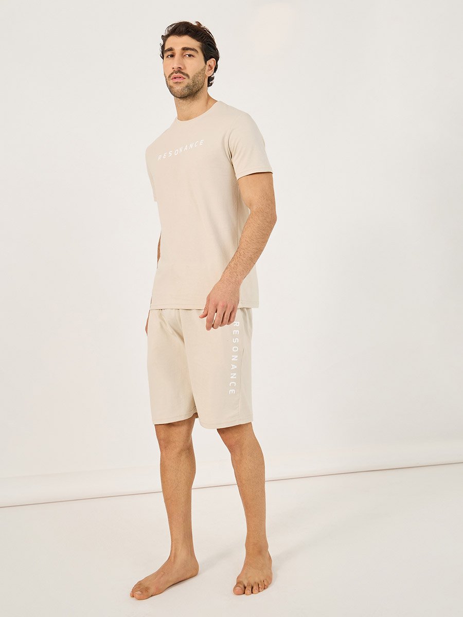 Slogan Print Round Neck T-Shirt and Short Pyjama Set