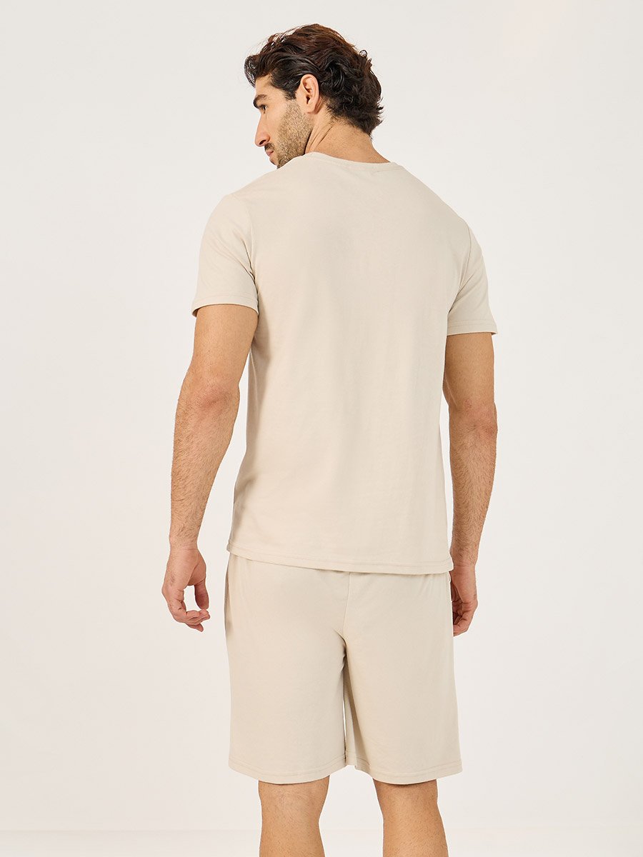 Slogan Print Round Neck T-Shirt and Short Pyjama Set