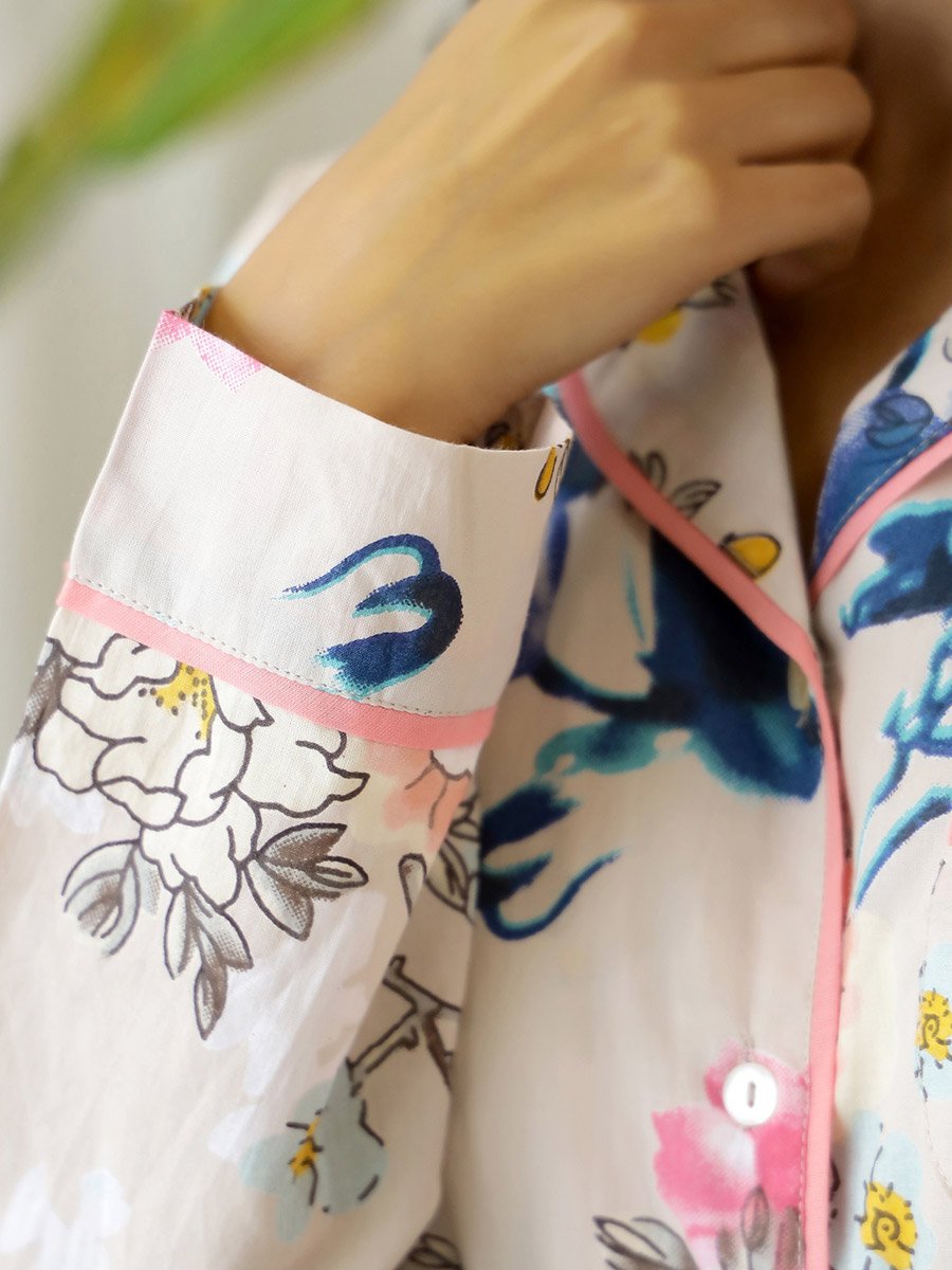 Floral Print Cotton Shirt and Pyjama Set