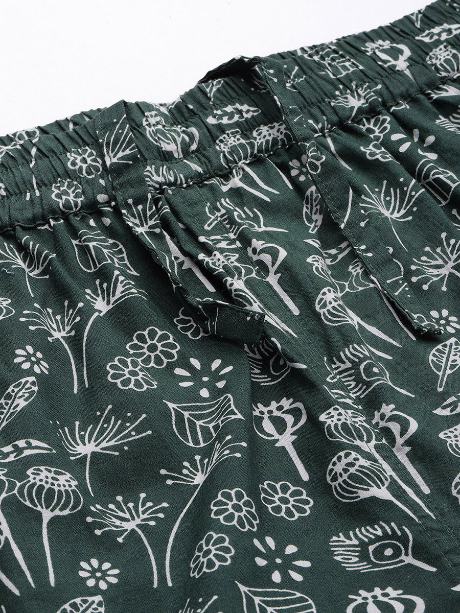 Floral Drawstring Waist Cotton Kaftan and Pyjama Set