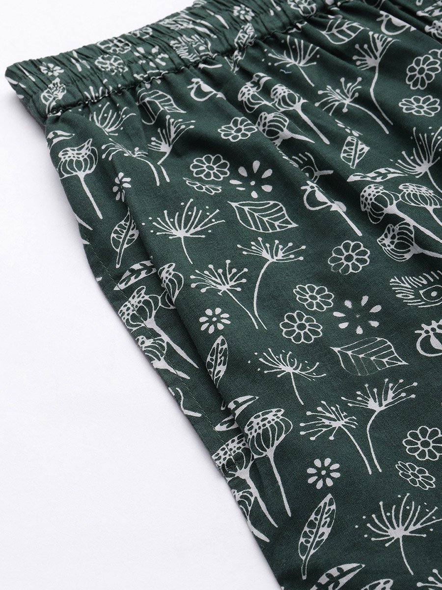 Floral Drawstring Waist Cotton Kaftan and Pyjama Set