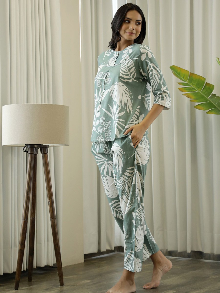 Tropical Print Cotton Top and Pyjama Set