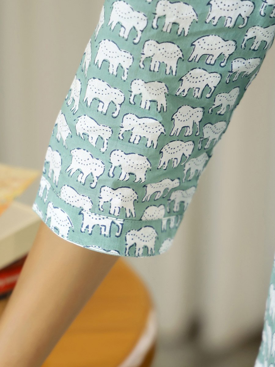 Elephant Print Cotton Shirt and Pyjama Set