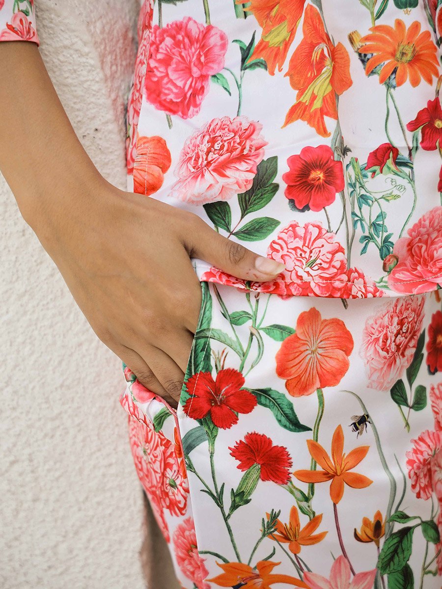 Floral Print Tie Belt Top and Trouser Co-Ords