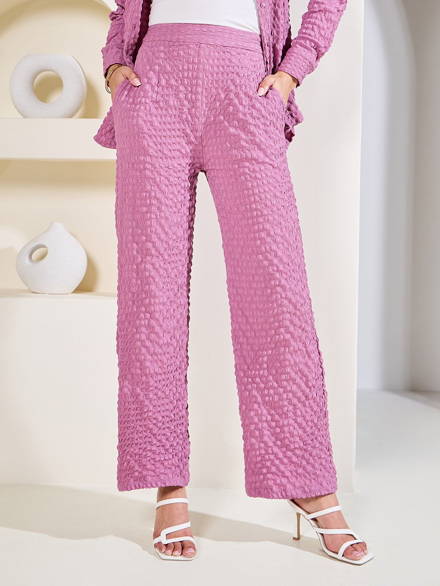Oversized Textured Button Front Shirt and Pants Co-Ords