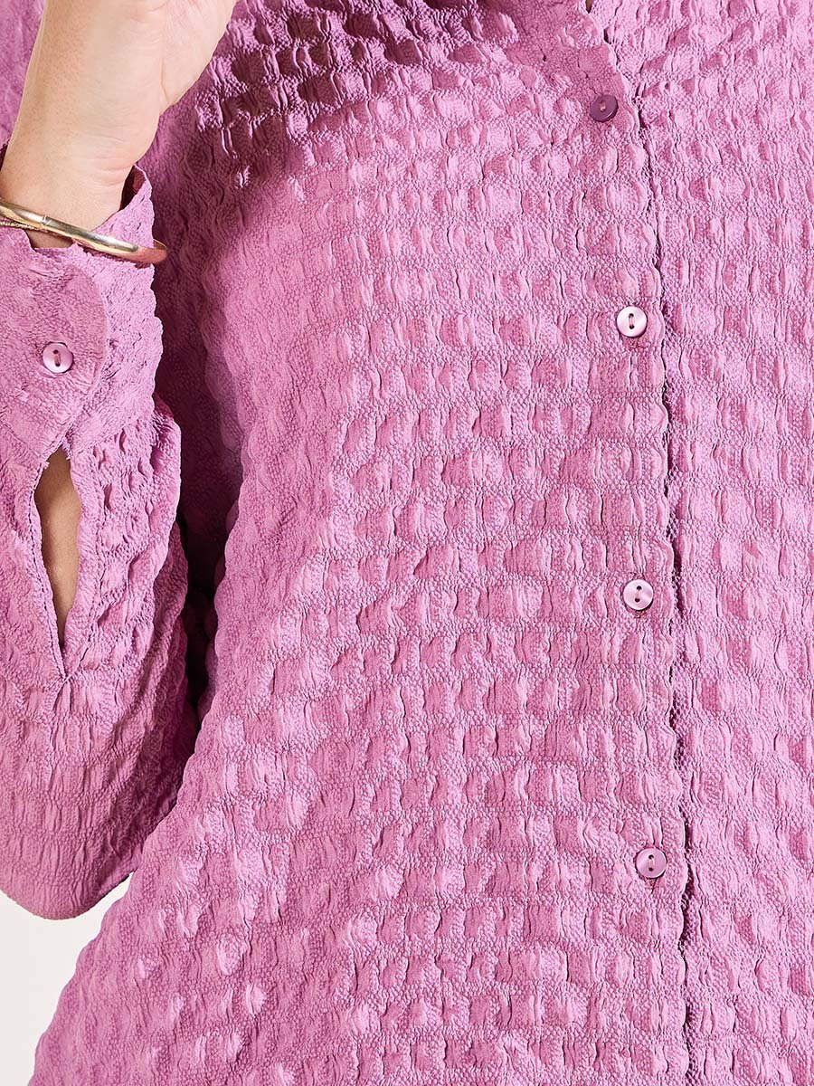 Oversized Textured Button Front Shirt and Pants Co-Ords
