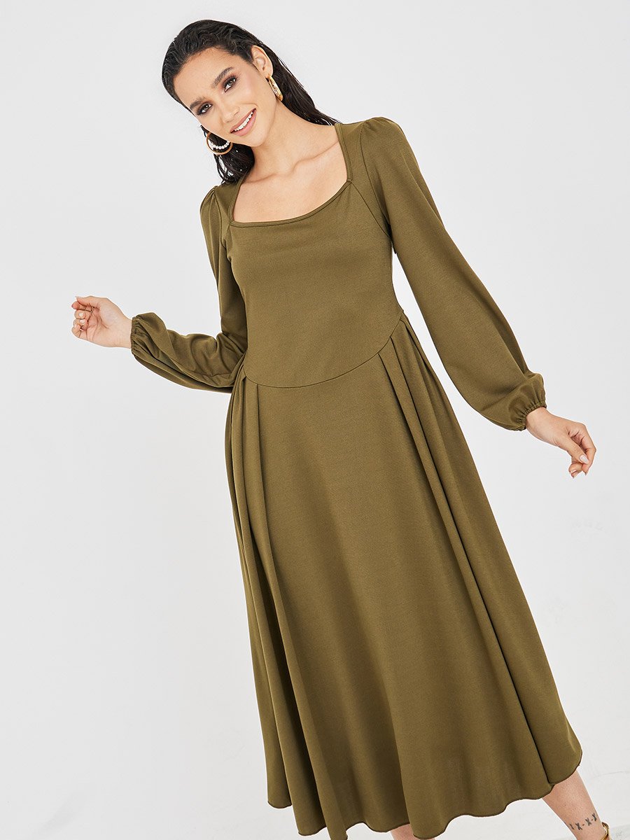 chinese dress ladies Chocolate Square Neck A-line Midi Dress – AX Paris main image 1
