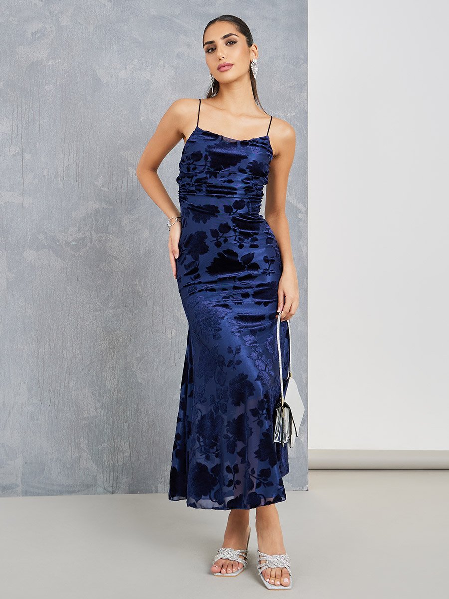 Velour Jacquard Strappy Maxi Dress