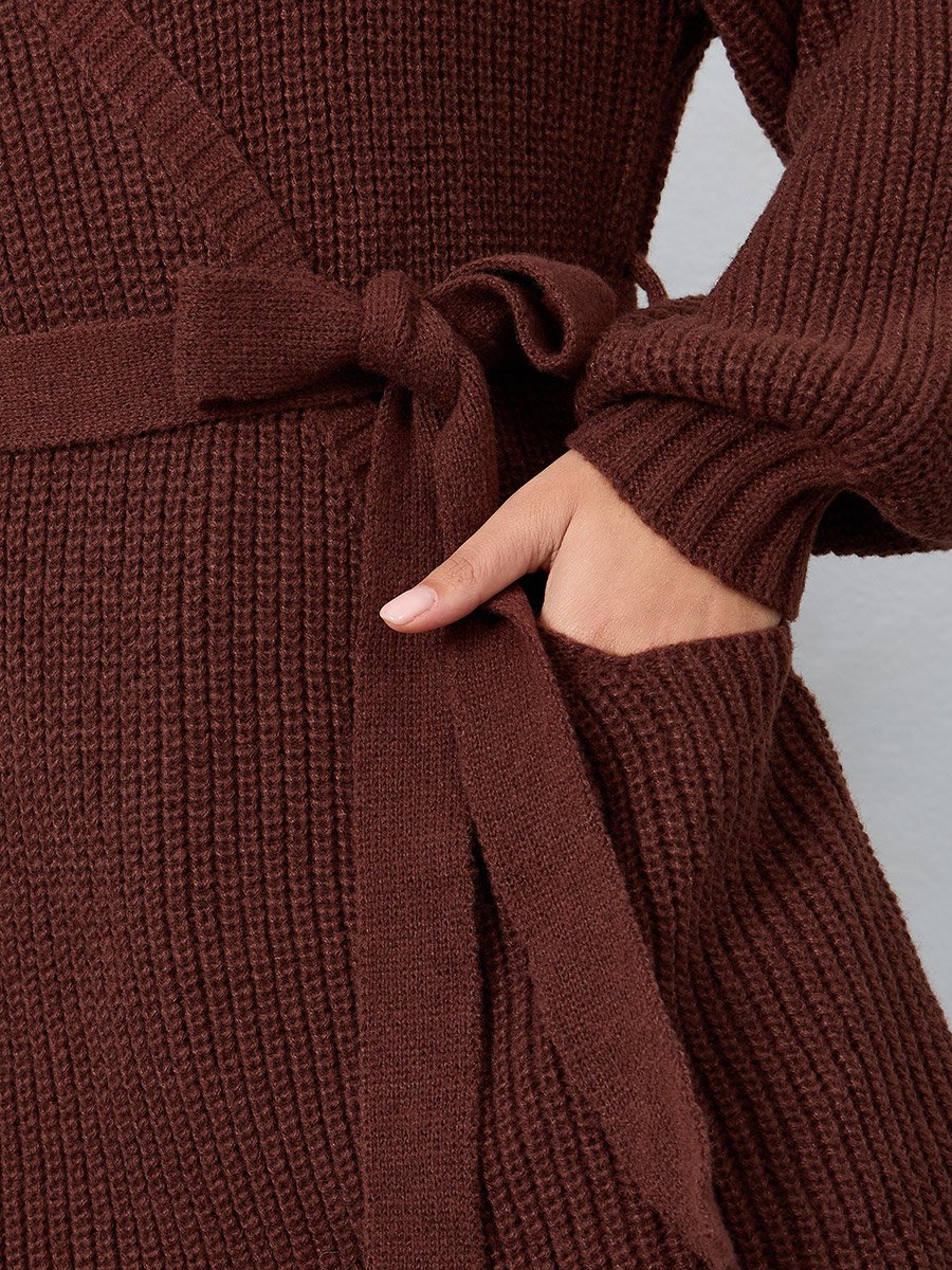 Fuzzy Sweater Midi Dress with Tie Belt For Women at Saudi | Styli