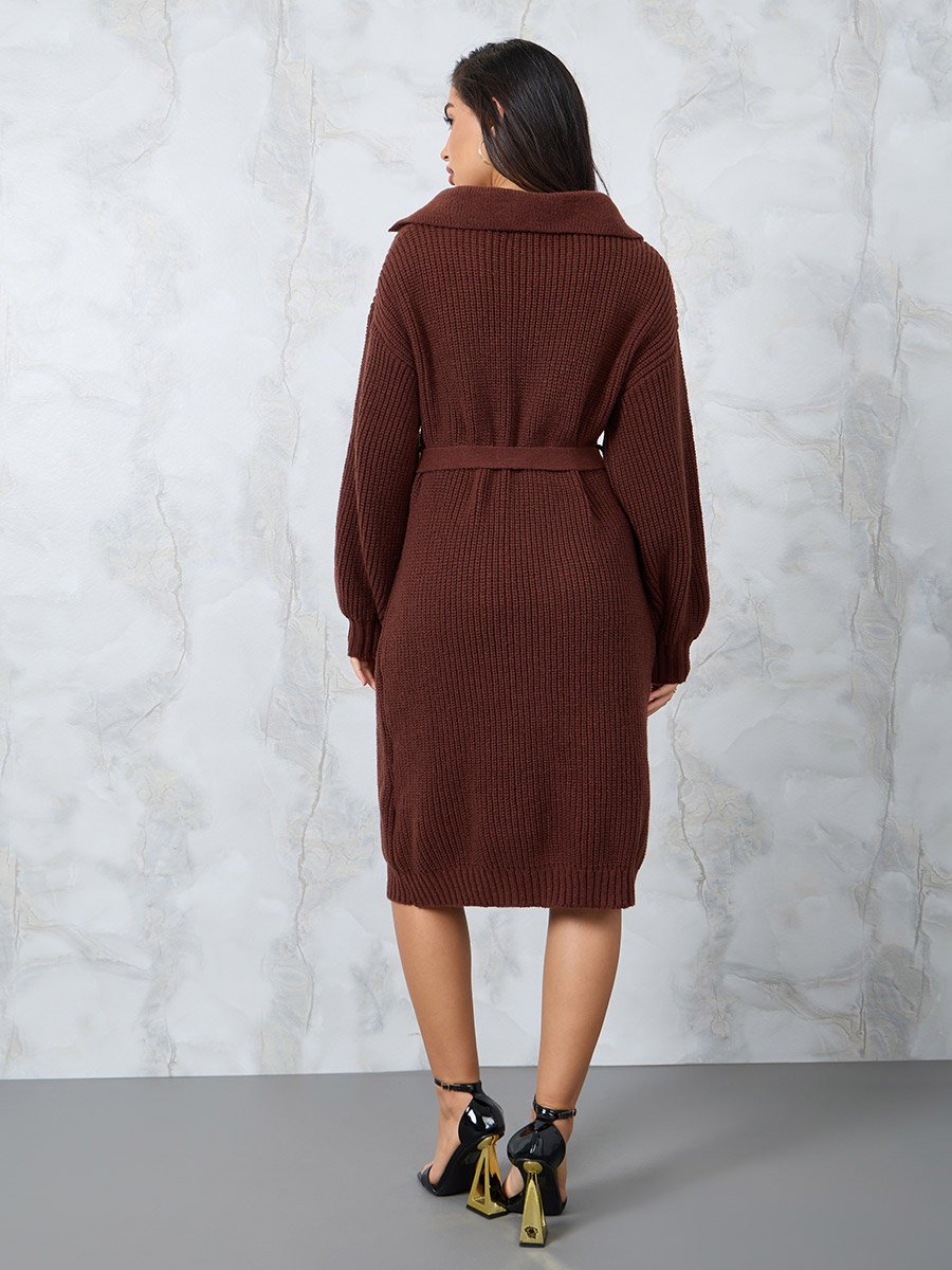 Fuzzy Sweater Midi Dress with Tie Belt For Women at Saudi | Styli Fuzzy Sweater Midi Dress with Tie Belt For Women at Saudi | Styli