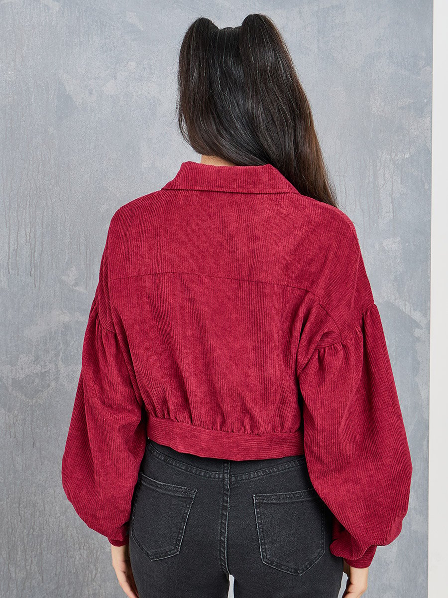 Drop Shoulder Zip Up Corduroy Jacket