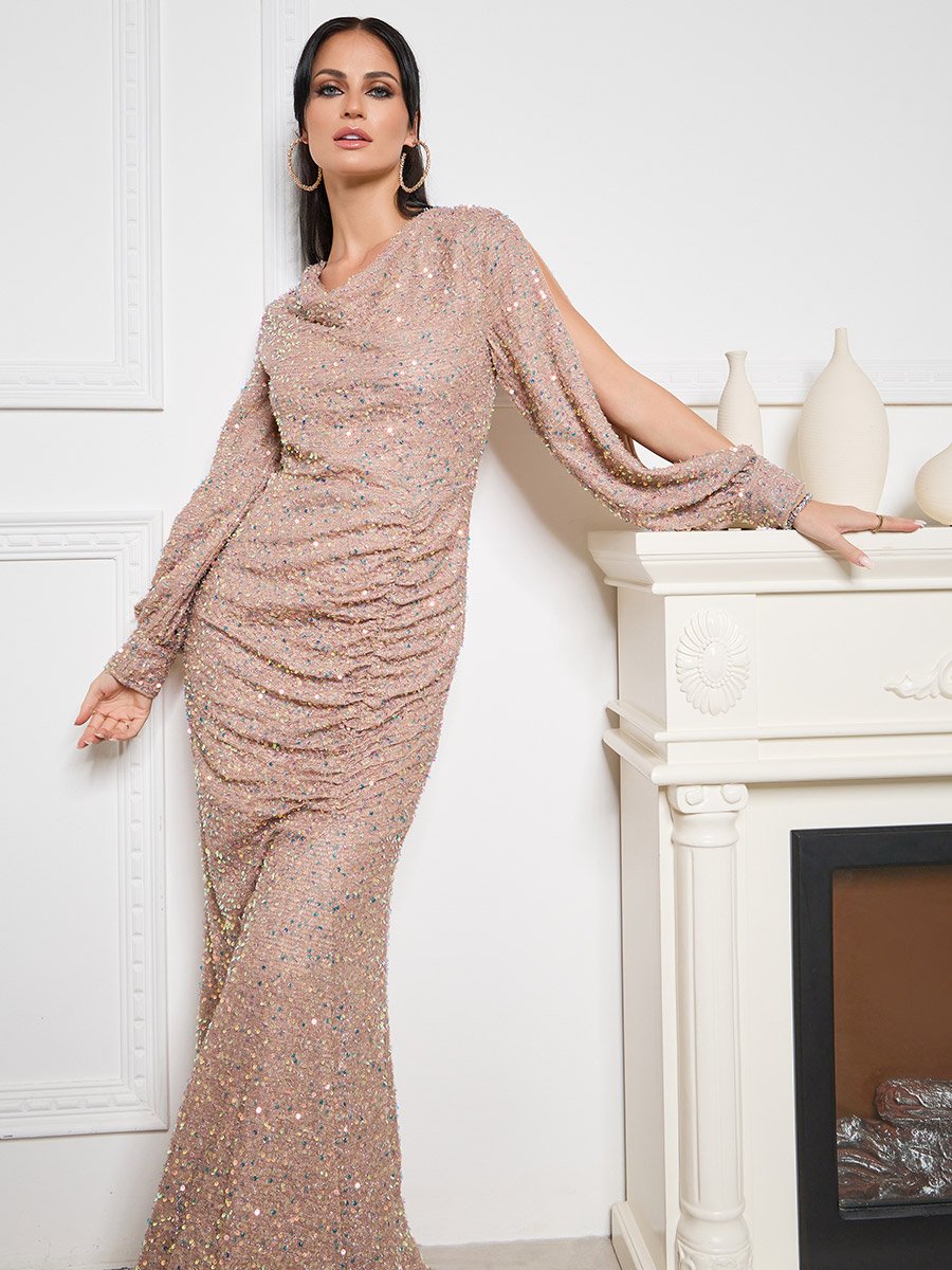 chinese dress ladies Bronze Metallic Celestina Draped Maxi Dress
