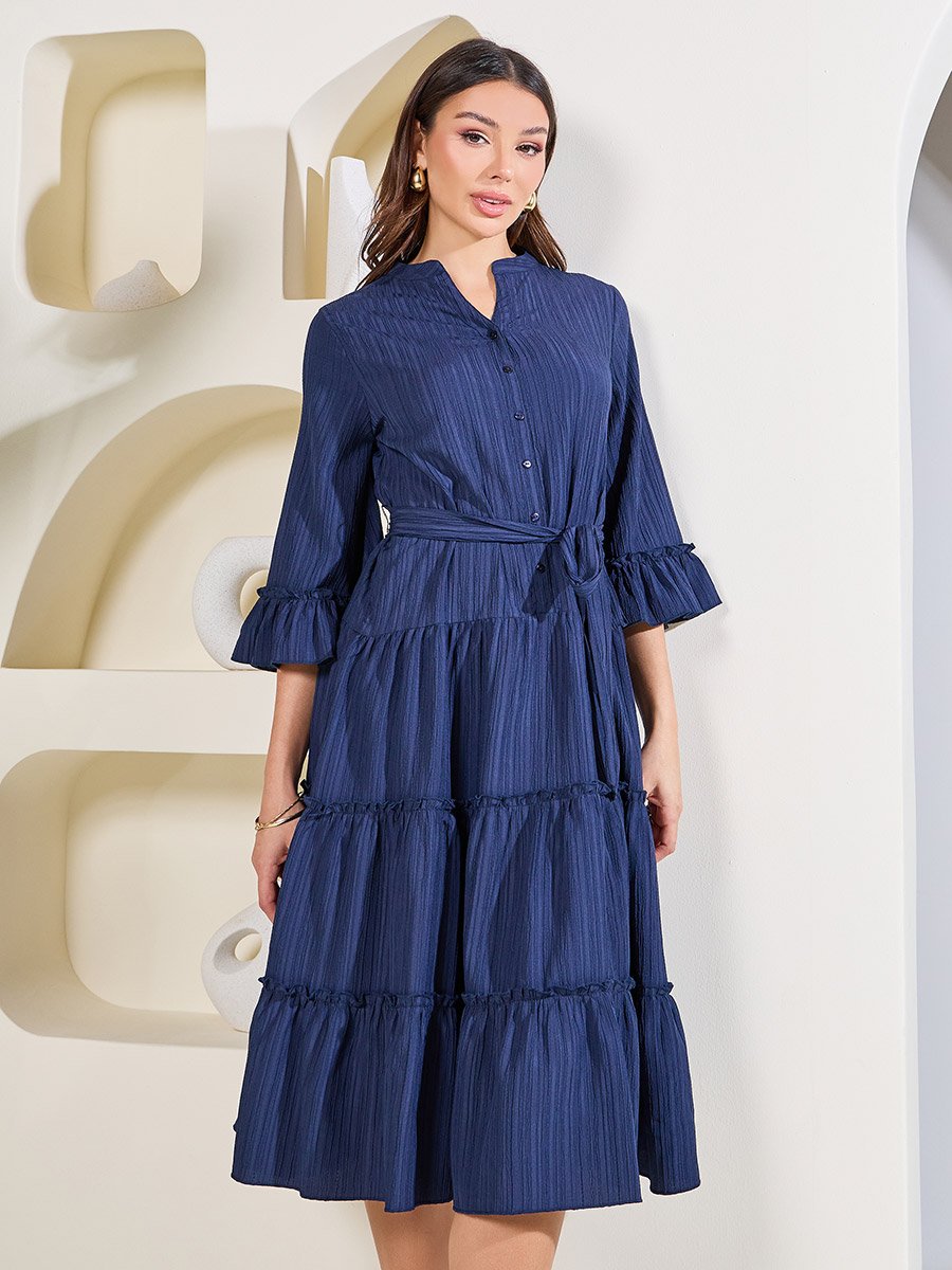 knee length dresses for ladies Camellia Mandarin Collar Midi Dress main image 1