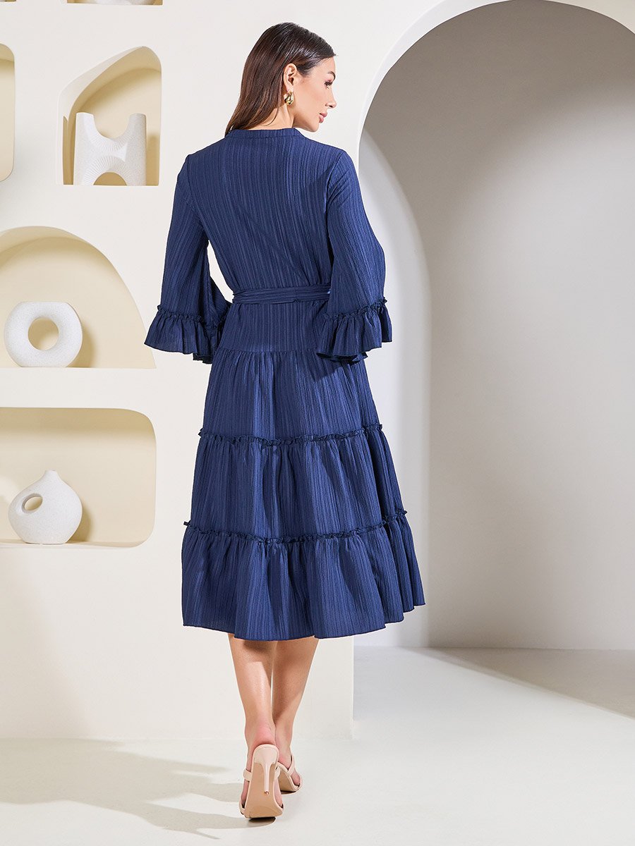knee length dresses for ladies Printed midi dress with mandarin collar main image 1