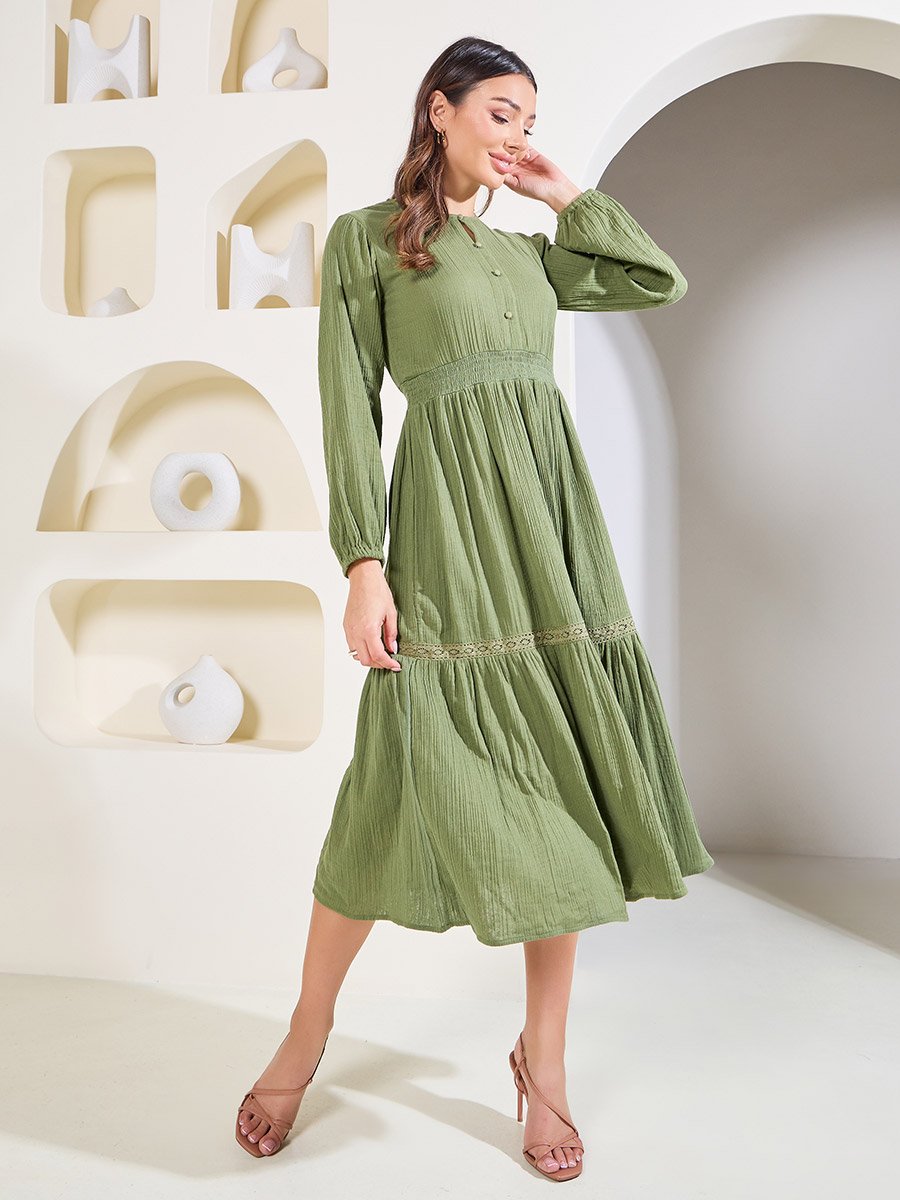 Gathered Detail A-Line Midi Dress