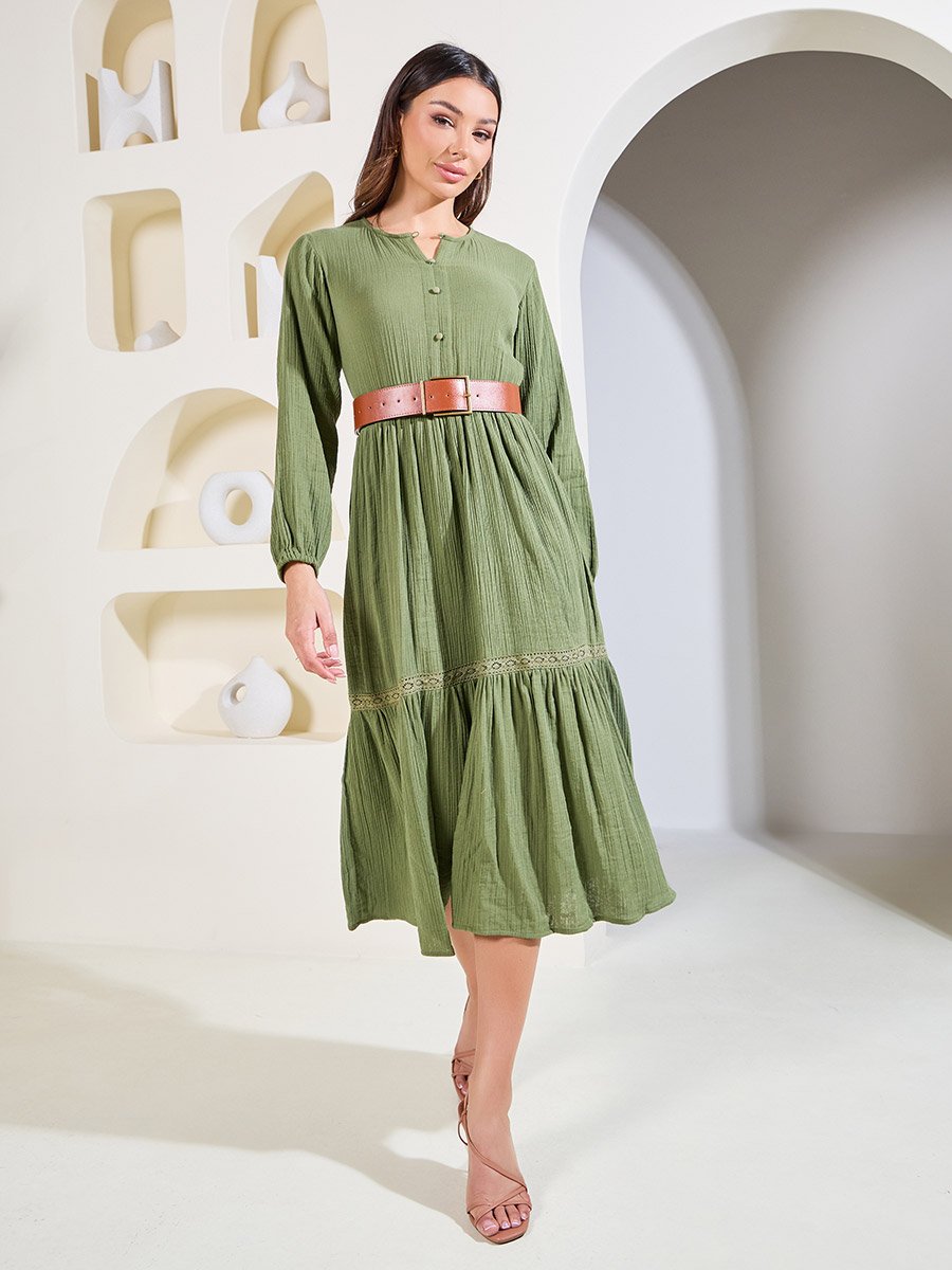 Gathered Detail A-Line Midi Dress
