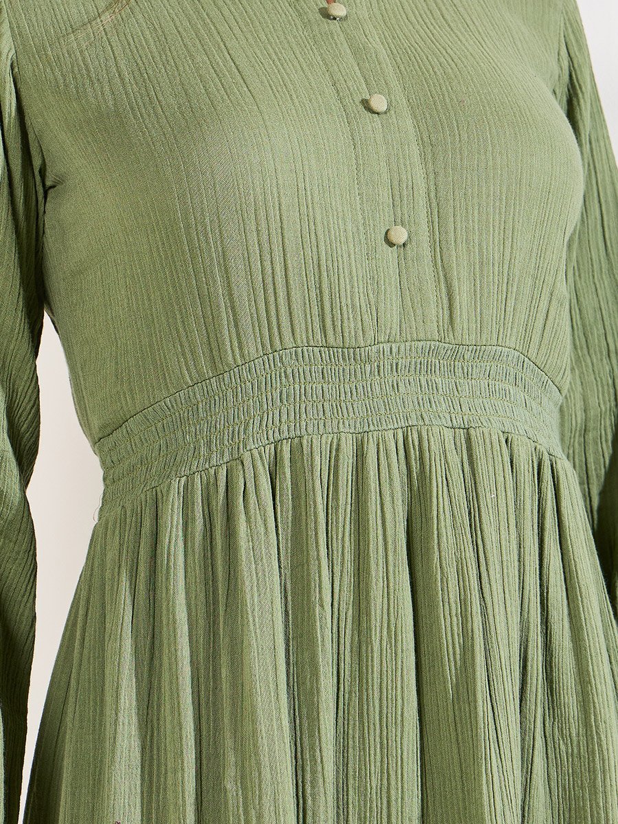 Gathered Detail A-Line Midi Dress