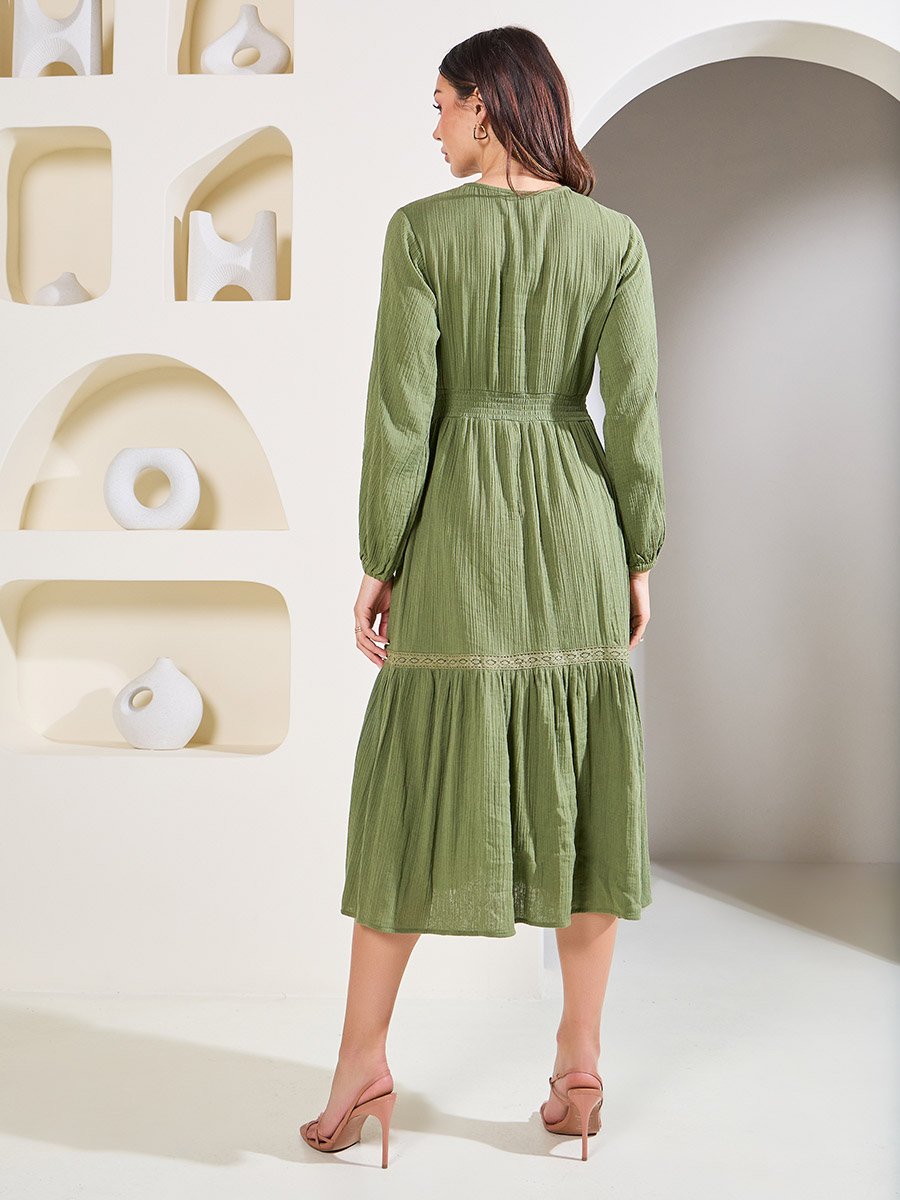 Gathered Detail A-Line Midi Dress