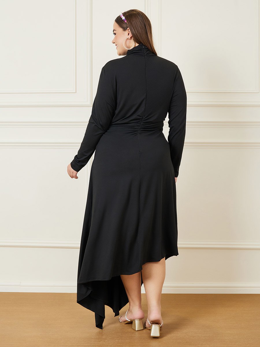 Plus Asymmetrical Long Sleeve Maxi Dress with Belt For Women at Bahrain | Styli Plus Asymmetrical Long Sleeve Maxi Dress with Belt For Women at Bahrain | Styli