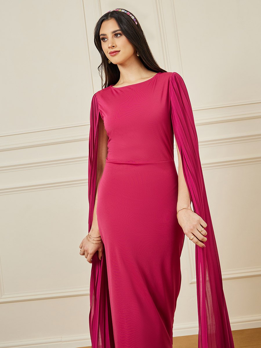 cape sleeve bodycon midi dress Boohoo Women's Tall Cape Sleeve Midi Bodycon Dress in Hot Pink | Size: 8