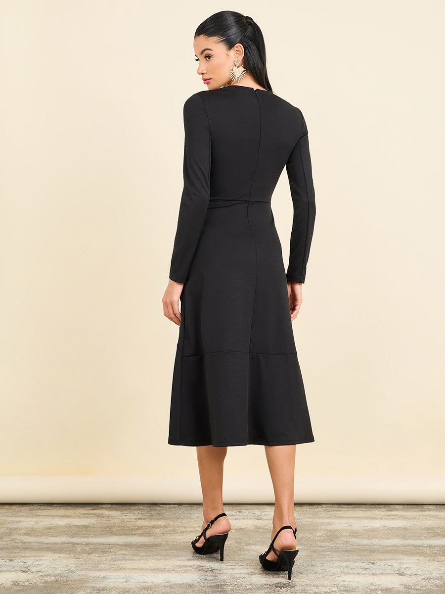 High Neck Asymmetrical Hem A-Line Midi Dress For Women at Saudi | Styli
