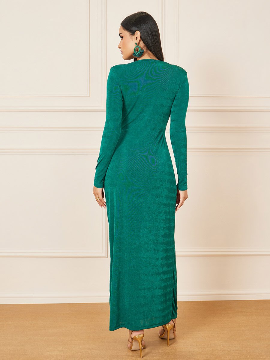 chinese dress ladies Long Sleeve Knot Detail Maxi Dress in Tonal Abstract Print – Extremely  Beautiful LLC