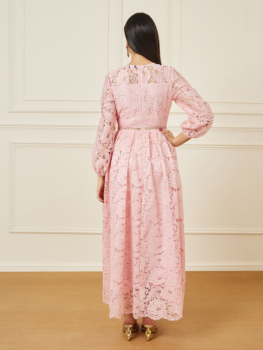 Lace Insert Scallop Hem A-Line Maxi Dress For Women at Saudi | Styli
