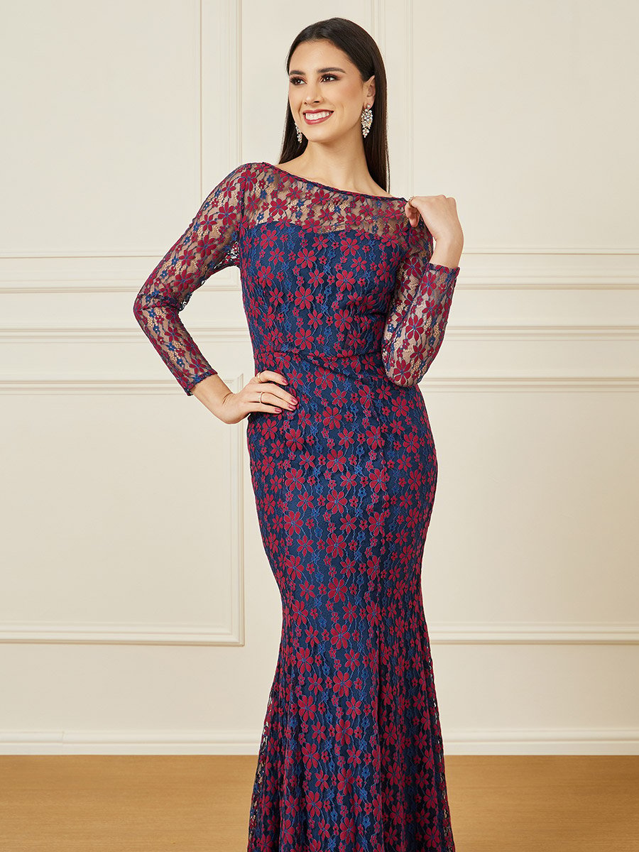 Embroidered Floral Lace Insert Maxi Dress