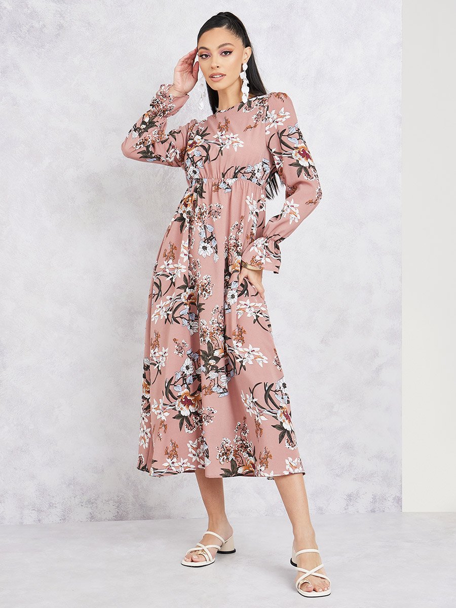 Floral Print A-Line Midi Dress