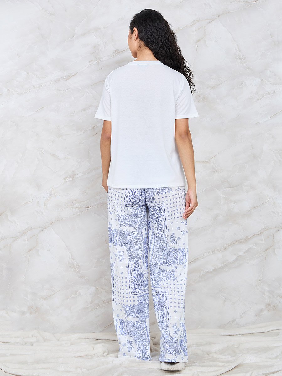 Printed Pocket T-Shirt and Wide Leg Pyjama Set
