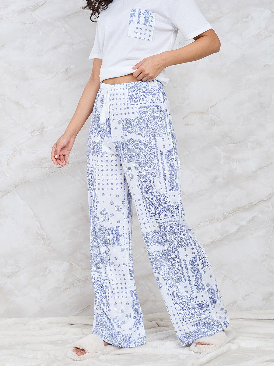 Printed Pocket T-Shirt and Wide Leg Pyjama Set