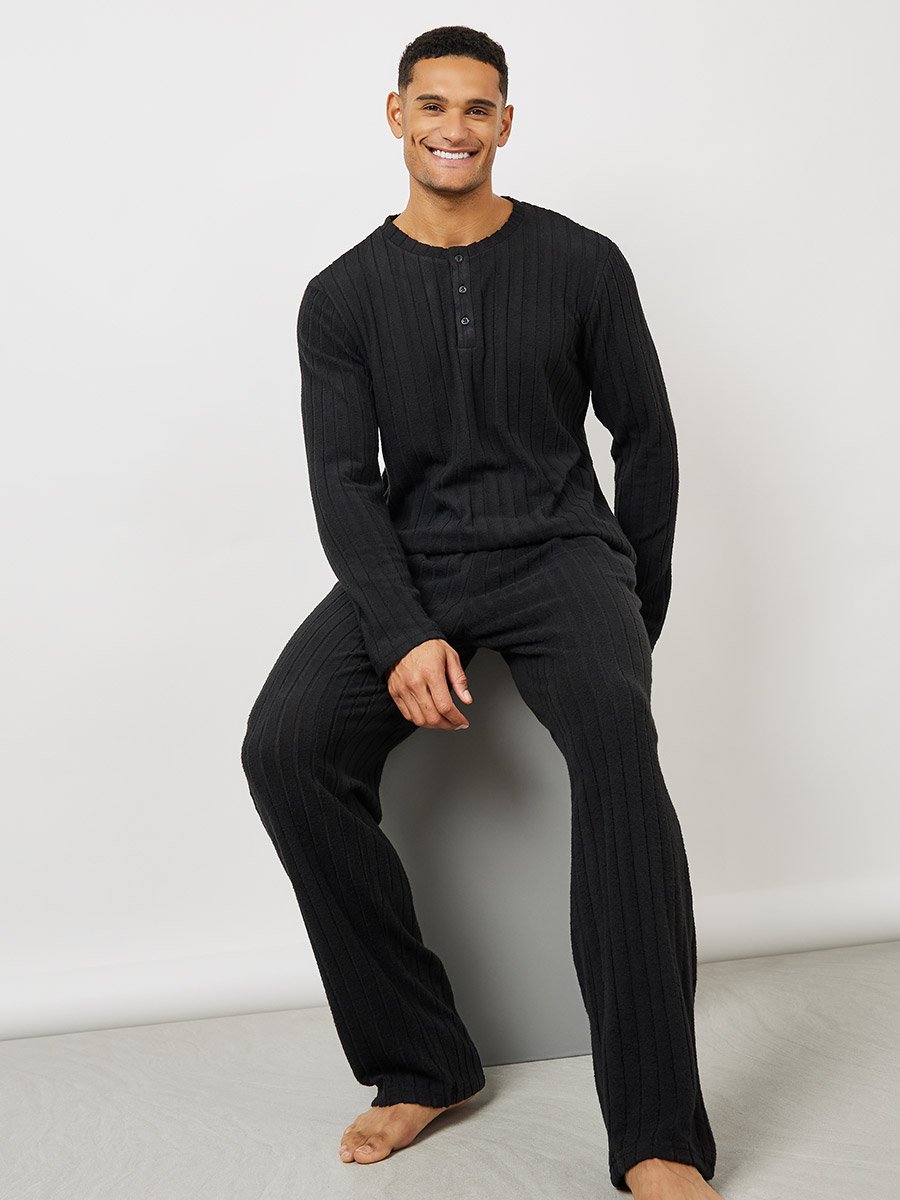 Ribbed Long Sleeves T-Shirt and Open Hem Pyjama Set