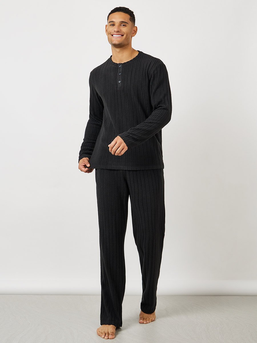Ribbed Long Sleeves T-Shirt and Open Hem Pyjama Set