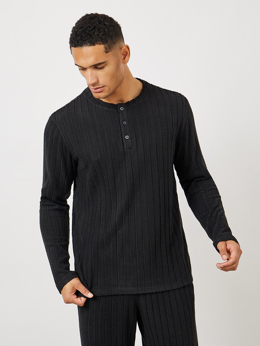 Ribbed Long Sleeves T-Shirt and Open Hem Pyjama Set
