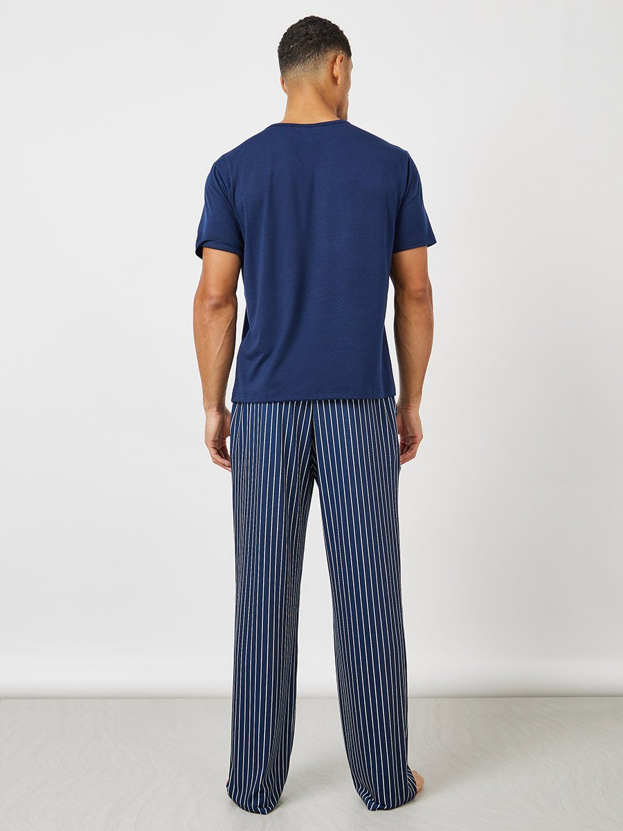Slogan Print T-Shirt and Striped Pyjama Set