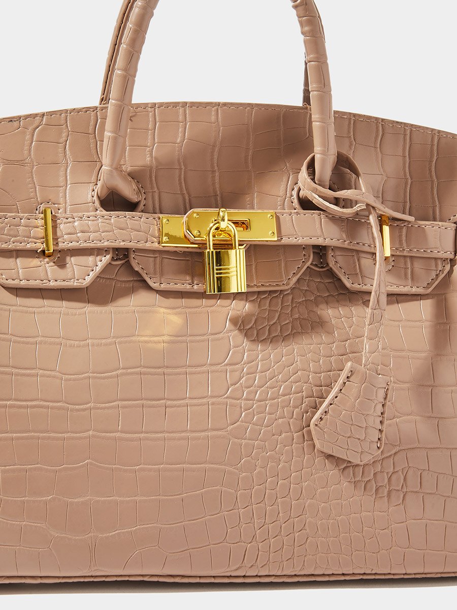 Dual Strap Handle Bag with Lock Accent