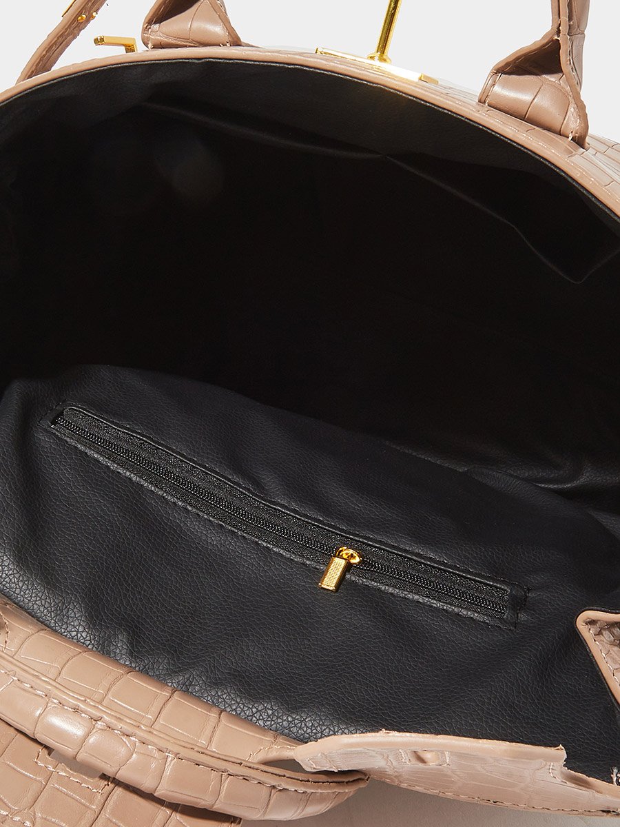 Dual Strap Handle Bag with Lock Accent