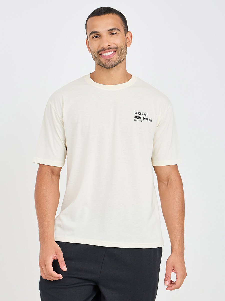 Front Typo and Back Rose Box Print Oversized T-Shirt