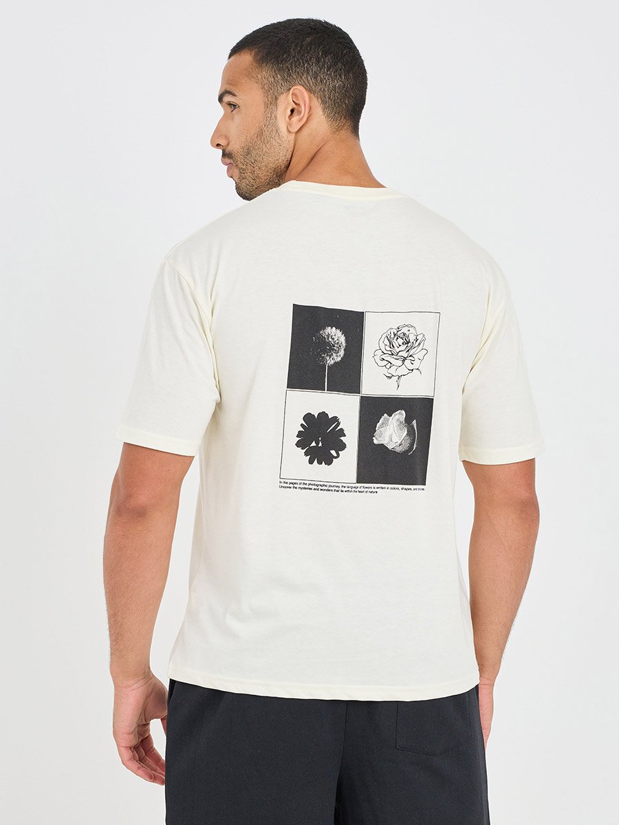 Front Typo and Back Rose Box Print Oversized T-Shirt