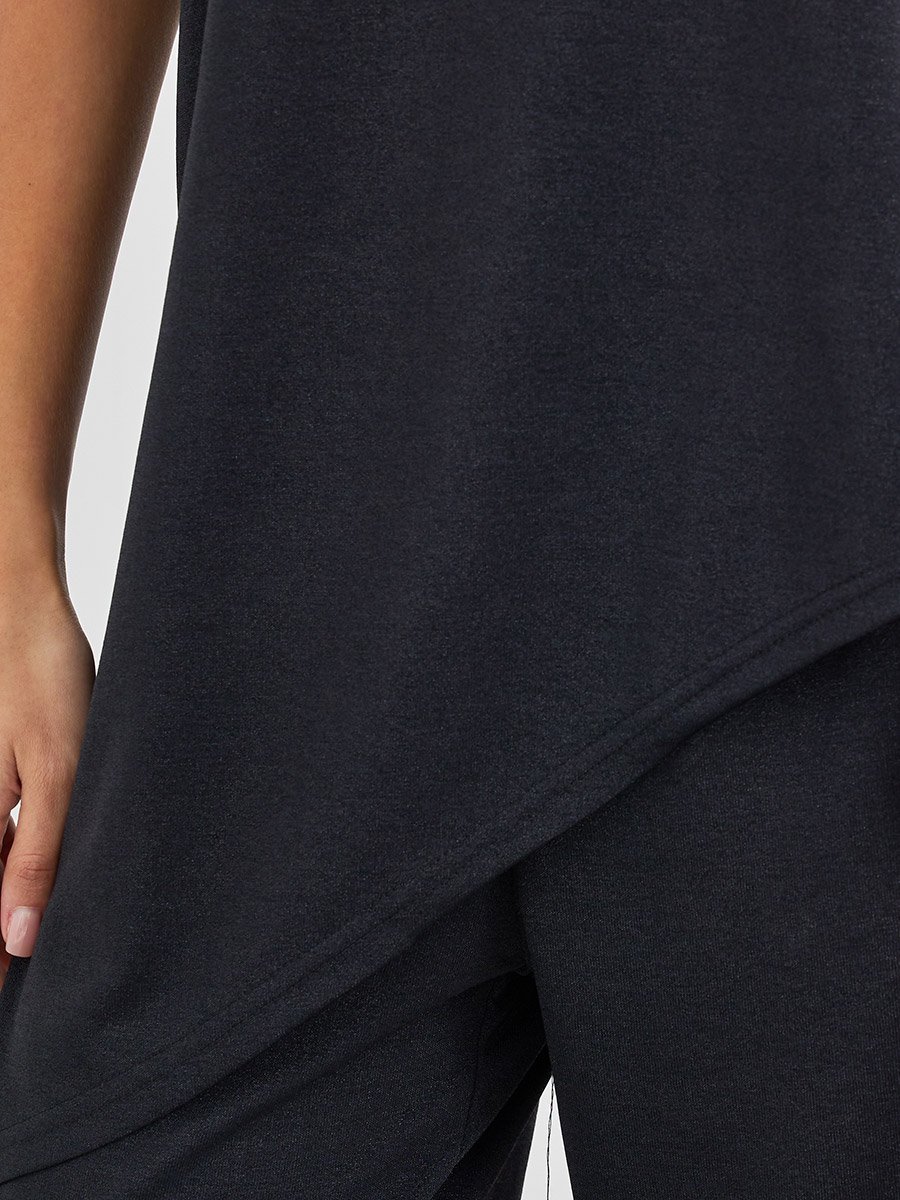 Solid Knitted Asymmetrical Top and Straight Leg Pants Set