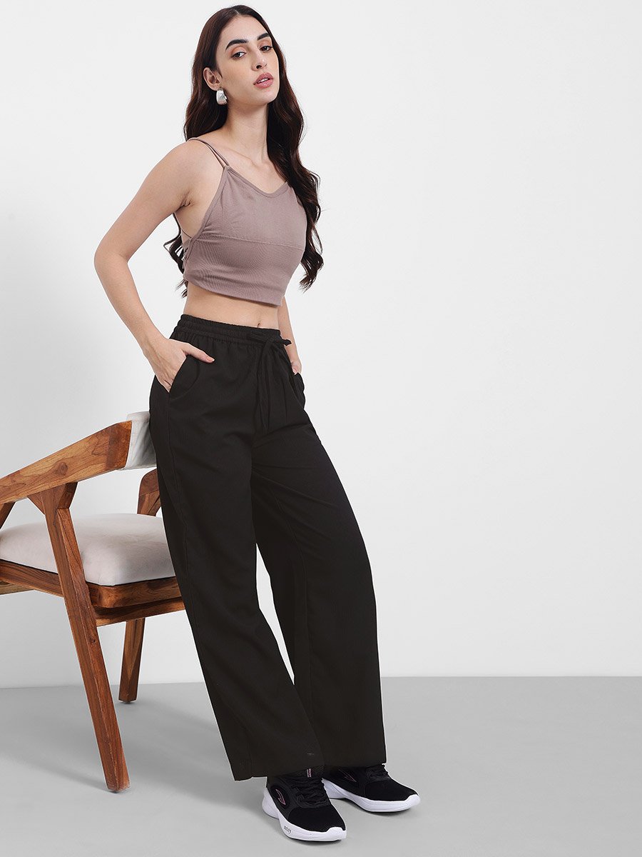 Textured Wide Leg Pants with Side Pocket