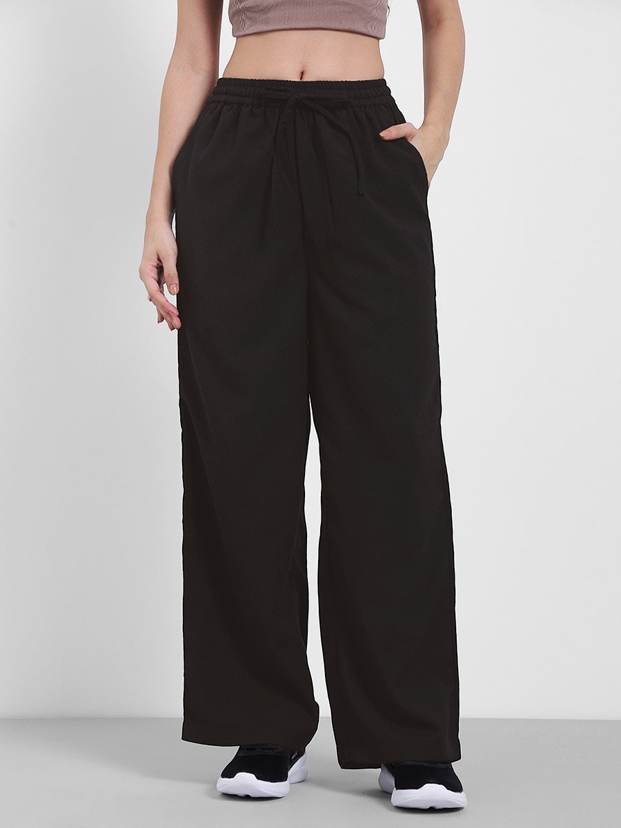 Textured Wide Leg Pants with Side Pocket