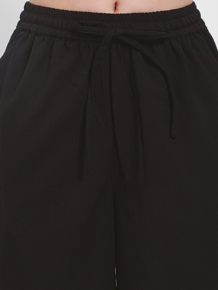 Textured Wide Leg Pants with Side Pocket