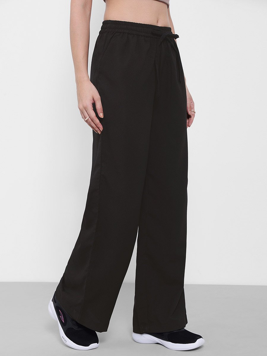 Textured Wide Leg Pants with Side Pocket
