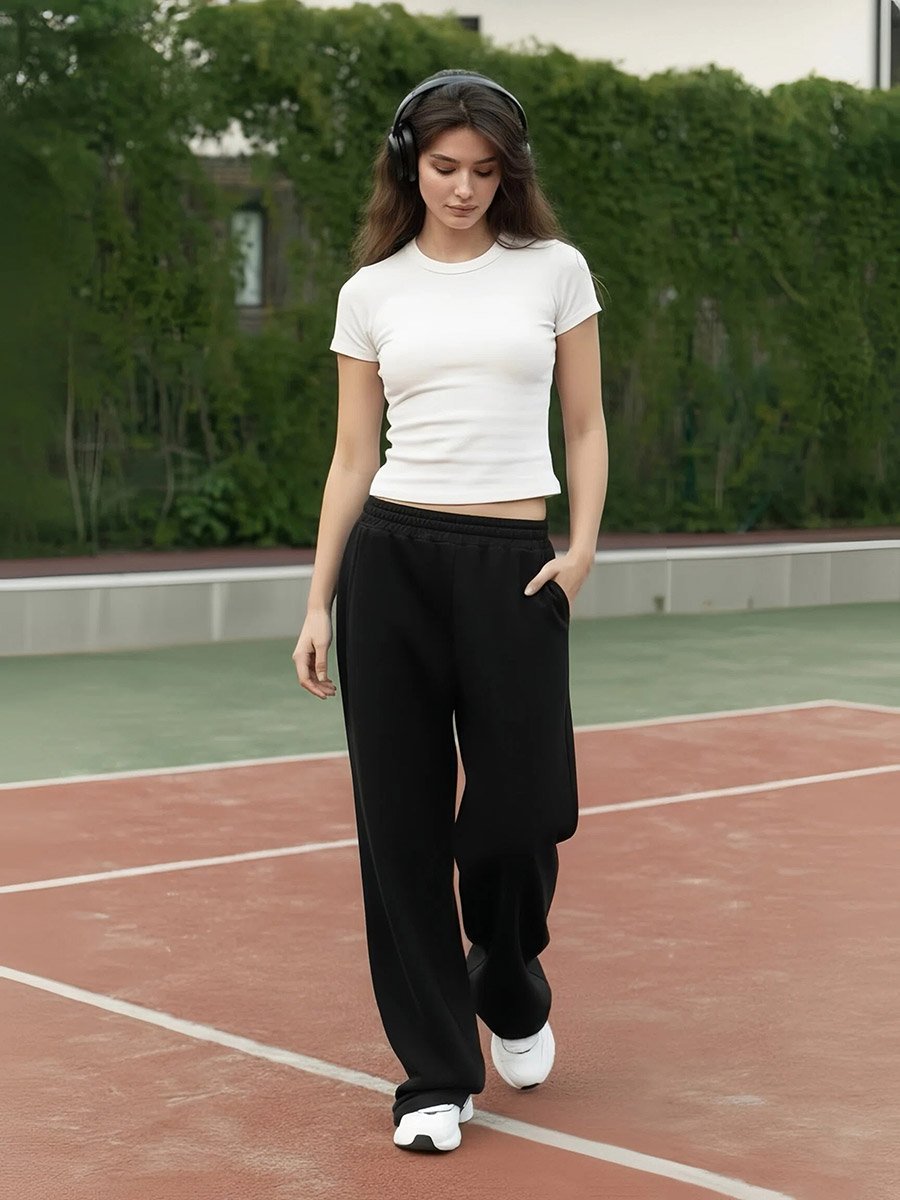 Textured Wide Leg Pants with Side Pocket