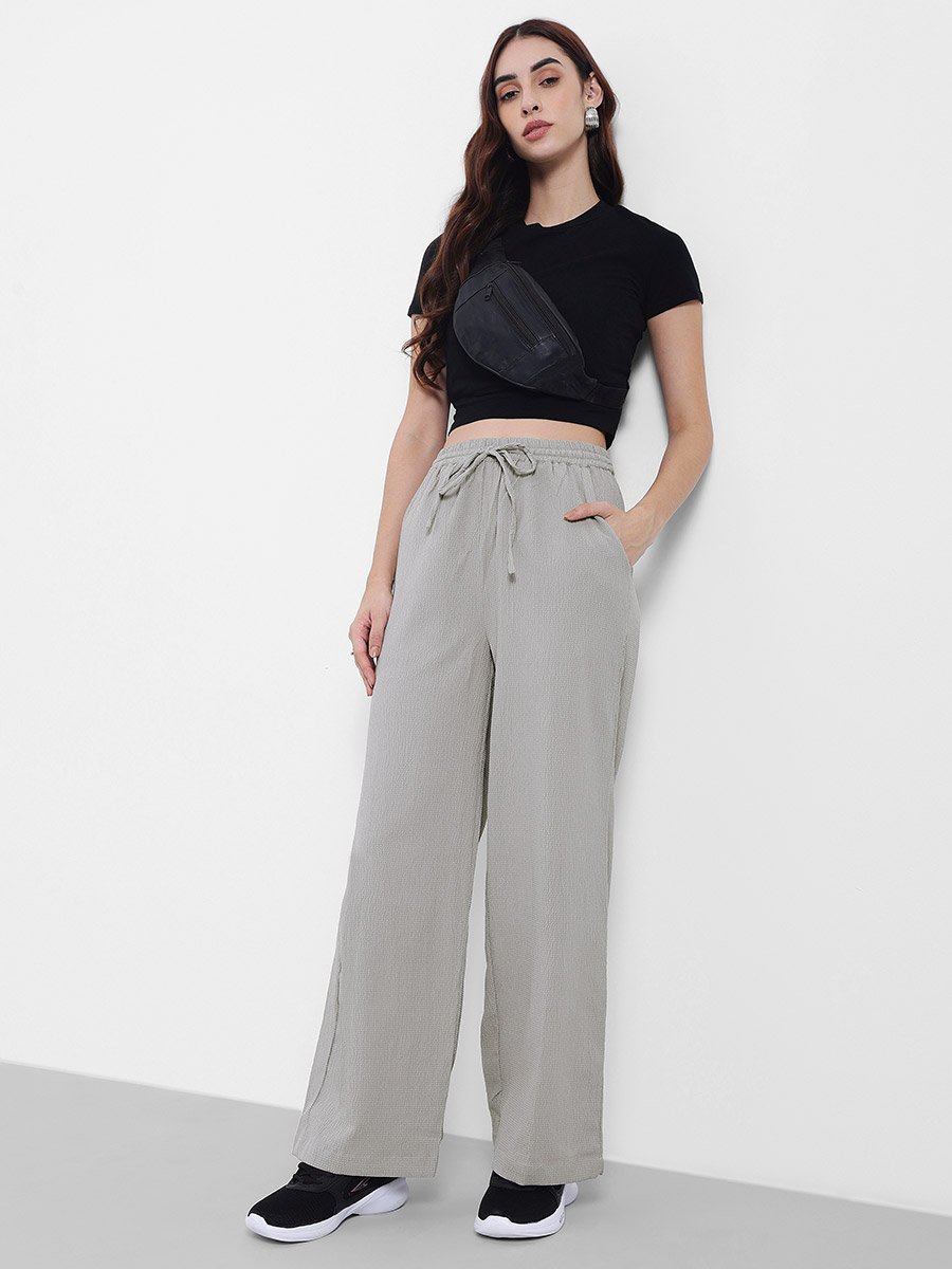 Textured Wide Leg Pants with Side Pocket