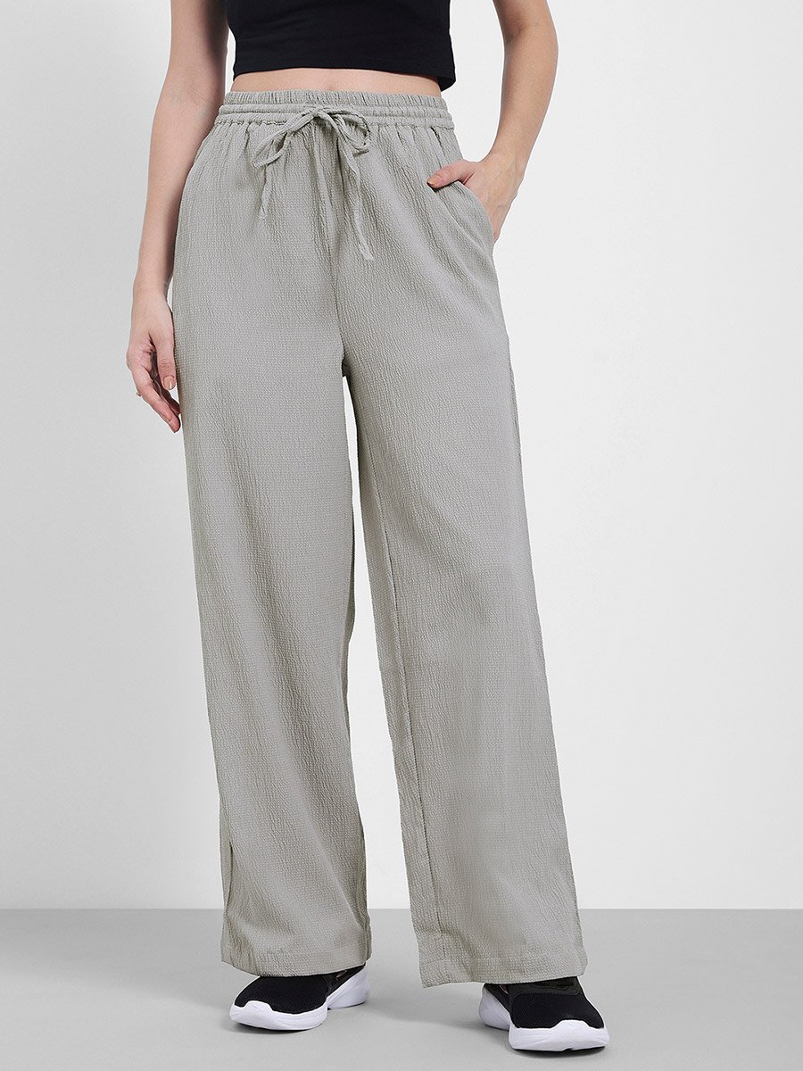 Textured Wide Leg Pants with Side Pocket